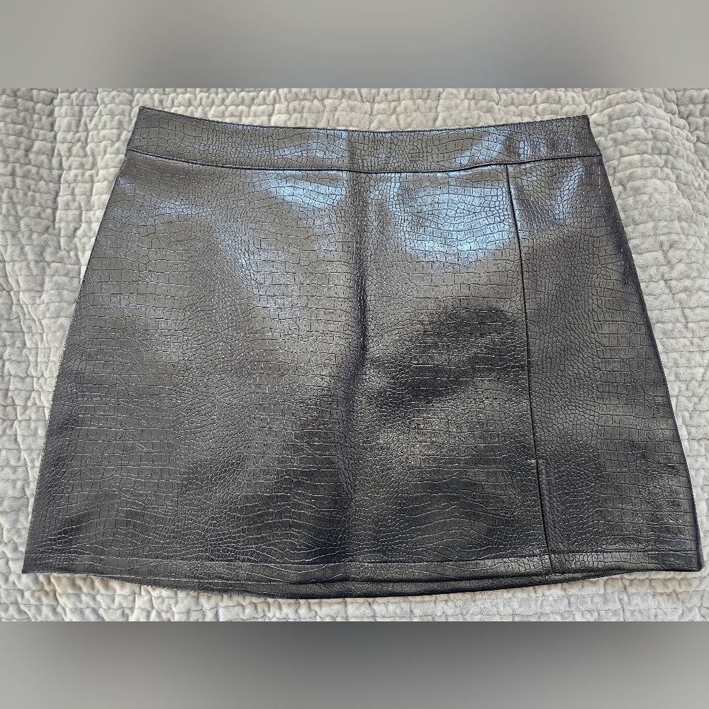 Croc Embossed Faux Leather Mini Skirt